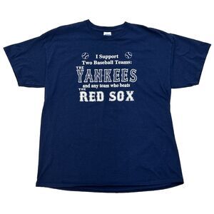 New York Yankees I Support & Whoever Beats Red Sox MLB Blue Tee Mens Sz XL